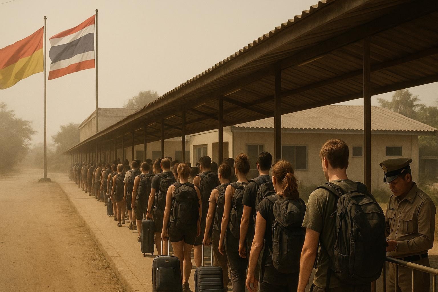 Land-border immigration queue, the practical setting for Thai visa overstay risk after the 30-day stamp cut.