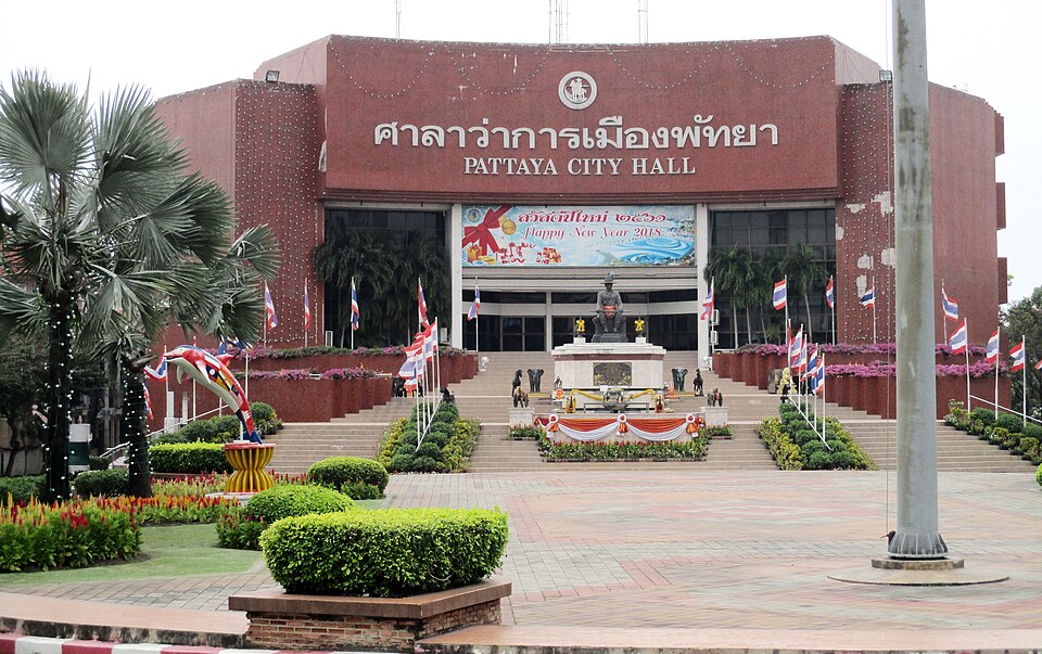 Pattaya City Hall, where Chonburi officials briefed a House of Representatives committee on 18 September 2026 about 14,264 foreign-linked companies flagged for nominee checks as part of Thailand's moving to Thailand business crackdown.
