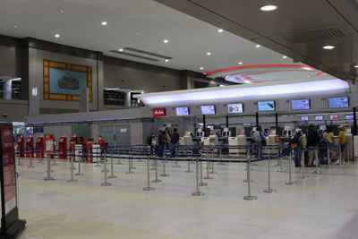 Departures check-in counters at Don Mueang Airport Terminal 2, Bangkok, where the proposed Thailand departure tax would apply to Thai and foreign travellers alike.