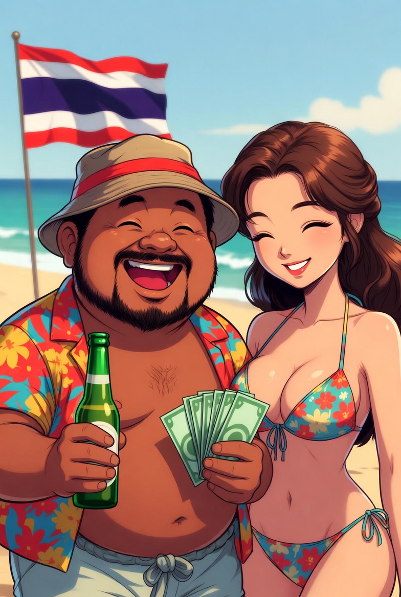 Uncle Pong enjoying a beach day in Thailand